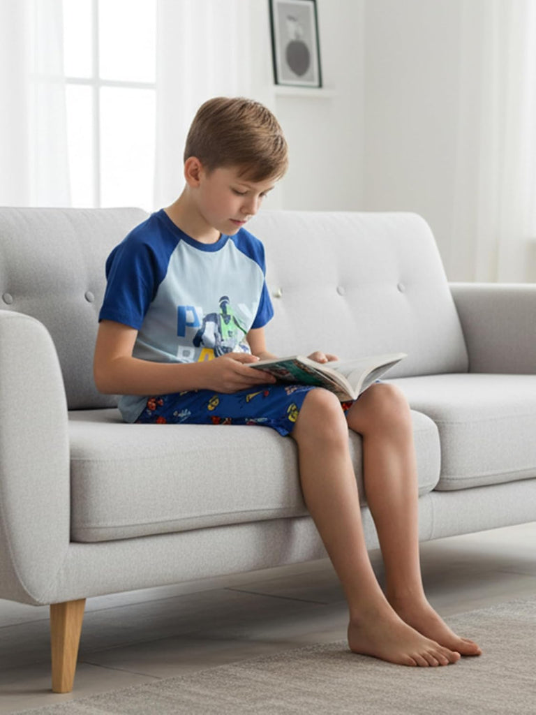 4 Pieces Boys Pajamas Shorts with Drawstring Pockets and Short Sleeve Shirts Teens Loungewear Shorts and Shirts Set