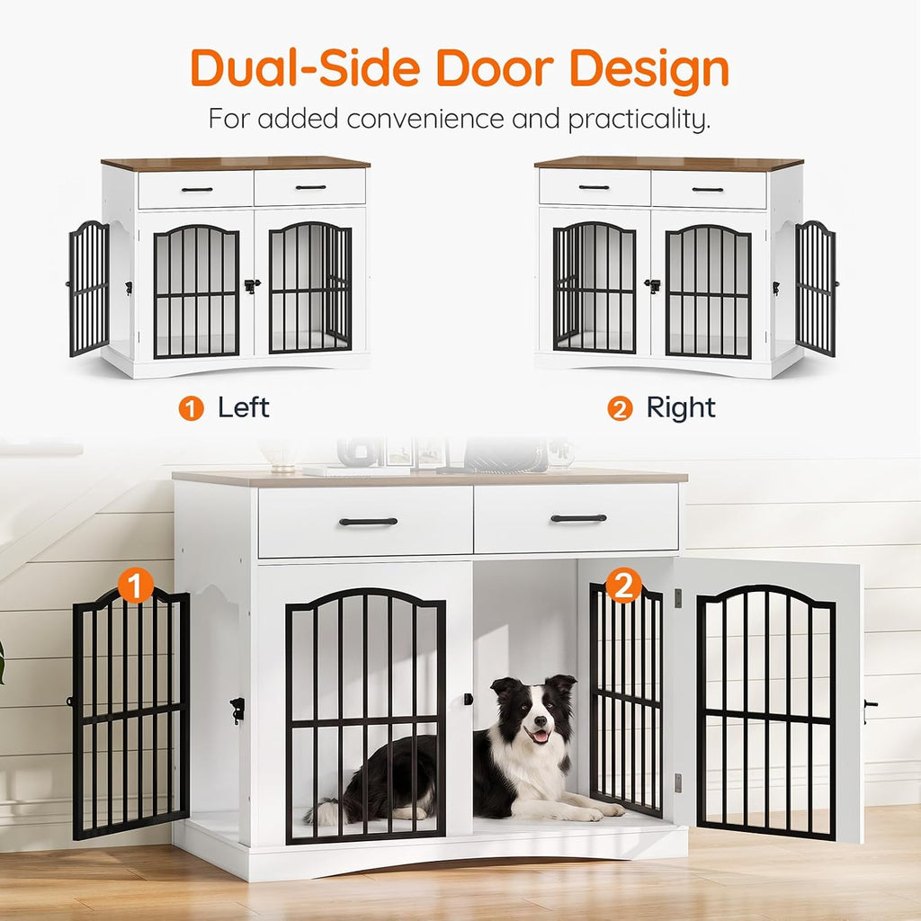 Dog Crate Furniture, 39.4'' Wooden Dog Kennel Indoor with Storage