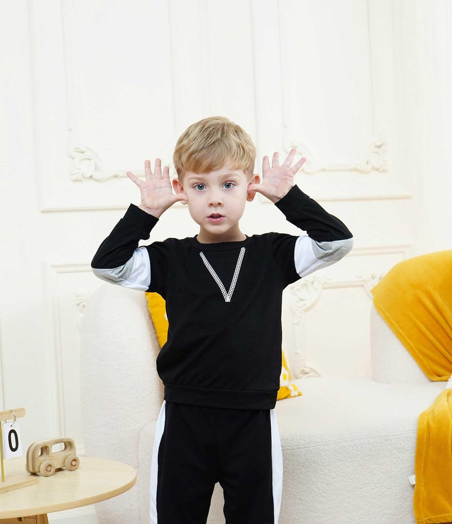 Toddler Kid Boy Clothes Colorblock Sweatshirt Contrast Sideseam Sweatpants 2PC Outfit Set