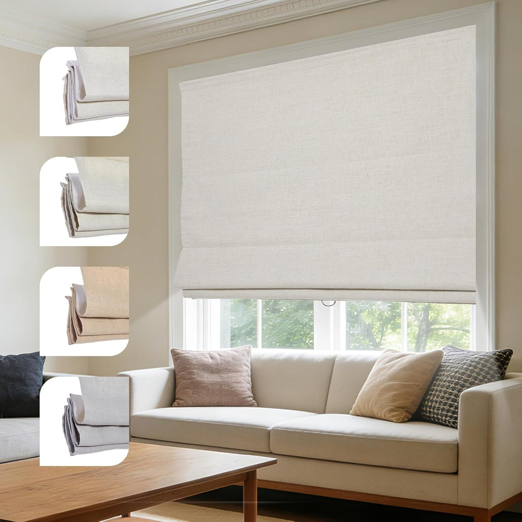 Blackout Roman Shades for Windows,Linen Fabric Roman Shades for Indoor Windows Cordless,Pull Down Window Blinds