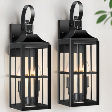 2 Pack 19" Large Outside Modern Wall Sconce Light Fixture, Industrial Porch Light Wall Mount with Glass, Waterproof