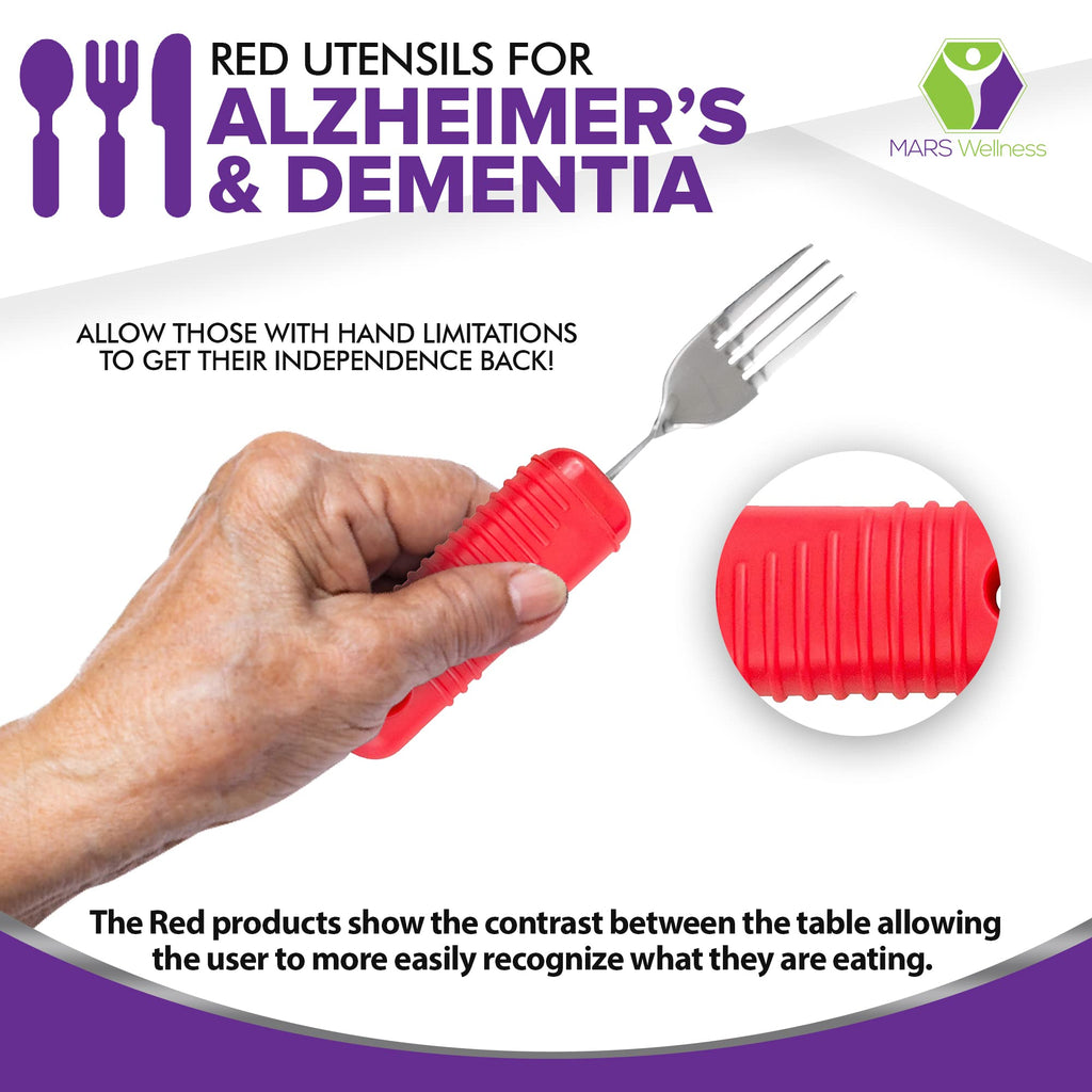 3 Piece Easy Grip Red Utensil Set - Bendable Fork, and Spoon, Strong Knife
