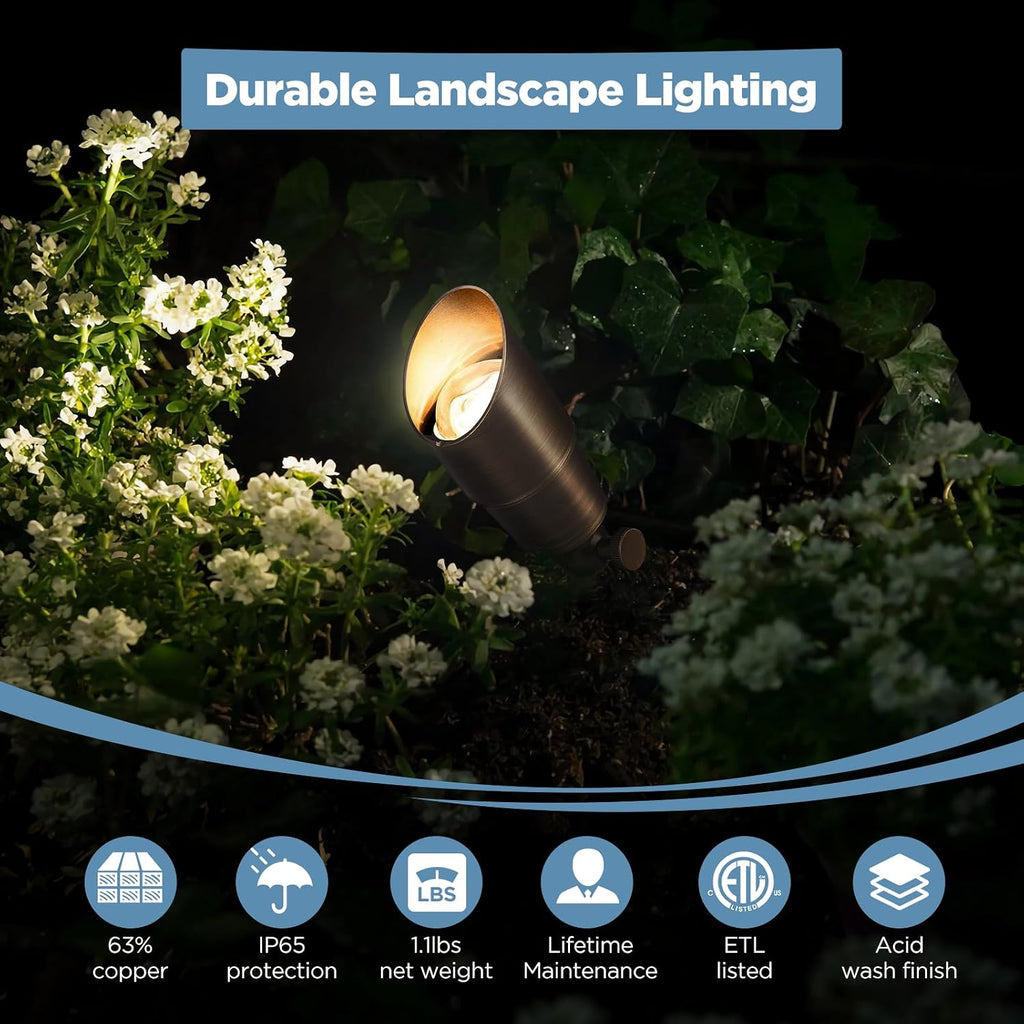 Solid Brass Outdoor Landscape Spotlights, 12V Heavy Duty LED Low Voltage Spot Light Waterproof for Garden and Yard