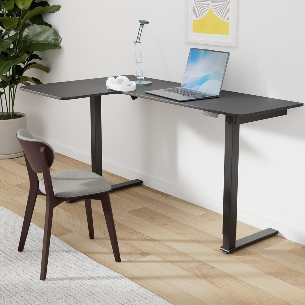 63 Inch L Shape Electric Motor Height Adjustable Standing Desk, Commercial Office Ergonomic Stand Up Desk, Adjustable