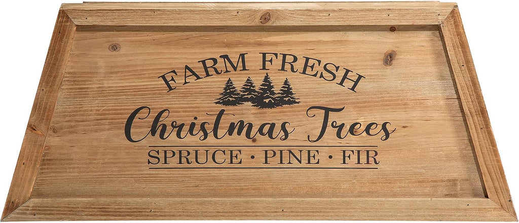 26" L Natural Wooden Trapezoid Tree Collar, Rustic Christmas Trees Stand Cover Fresh Tree Ring Festive Party Decor
