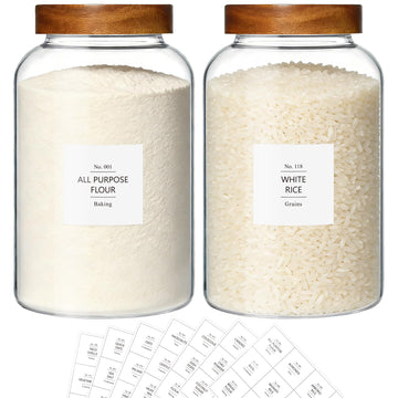 1 Gallon Glass Jars w/Acacia Lids for Flour & Rice Containers 2Pcs