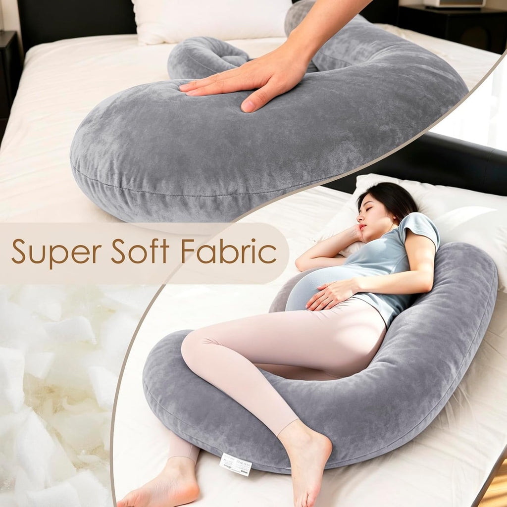 Memory Foam Pregnancy Pillow, F Shaped Maternity Pillow, Adjustable Pregnancy Wedge Pillow with Full Body Support for