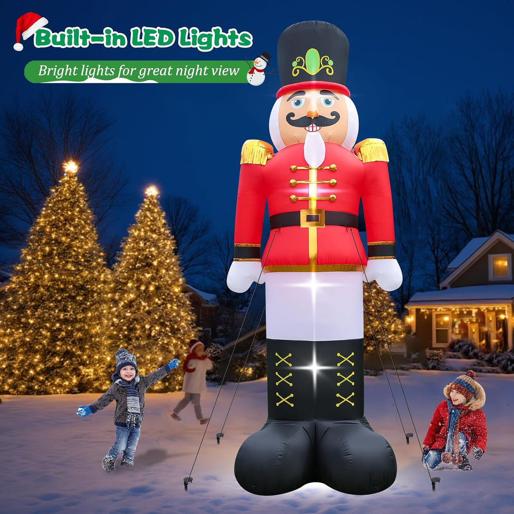 12 FT Christmas Inflatable Nutcracker Soldier Outdoor Yard Decoration, Blow up Soldier Built-in Bright LED Light