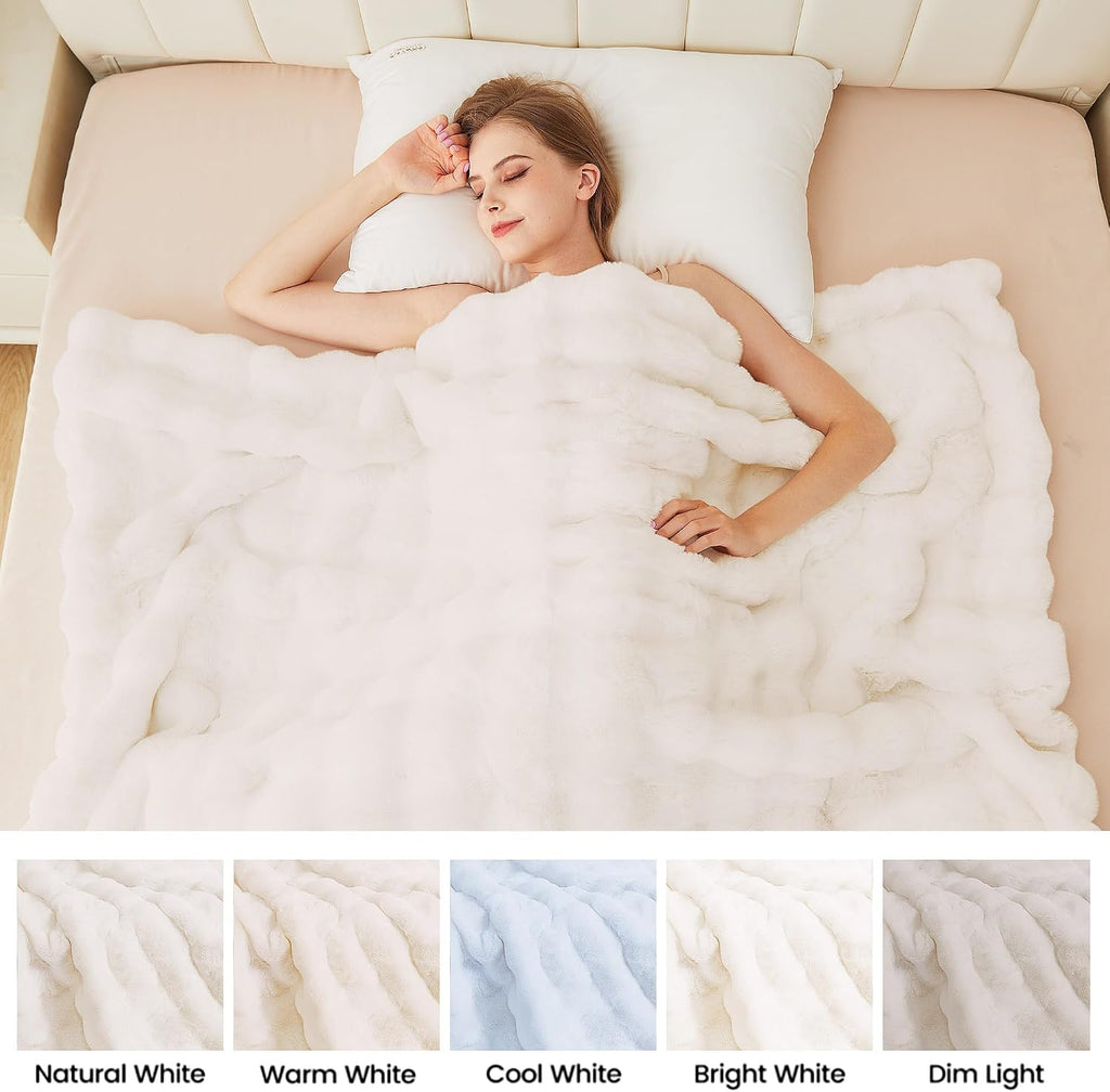 Light Beige Twin Fuzzy Faux Fur Throw Blanket for Couch Bedroom Living Room Furry Soft Fluffy Bed 60x80 Thick Warm