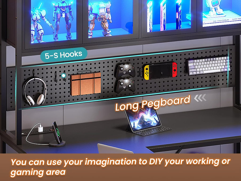 L Shaped Gaming Corner Desk with Drawers, Hutch and Storage Shelves | Reversible Computer Desk, Gaming Desk with