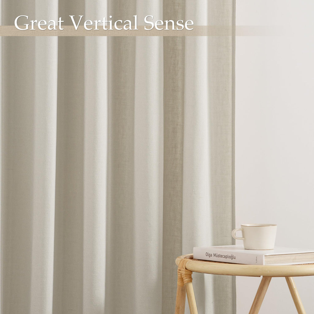 Beige Cotton Linen Curtains 84 inch Long 2 Panels Set, 55" Wide Flax Belgian Linen Blend Organic Privacy Window