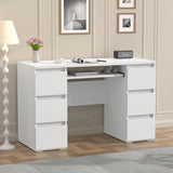 Computer Desk with 6 Drawers, 47'' Home Office Desk with Storage & Keyboard Shelf, White Gaming Desks