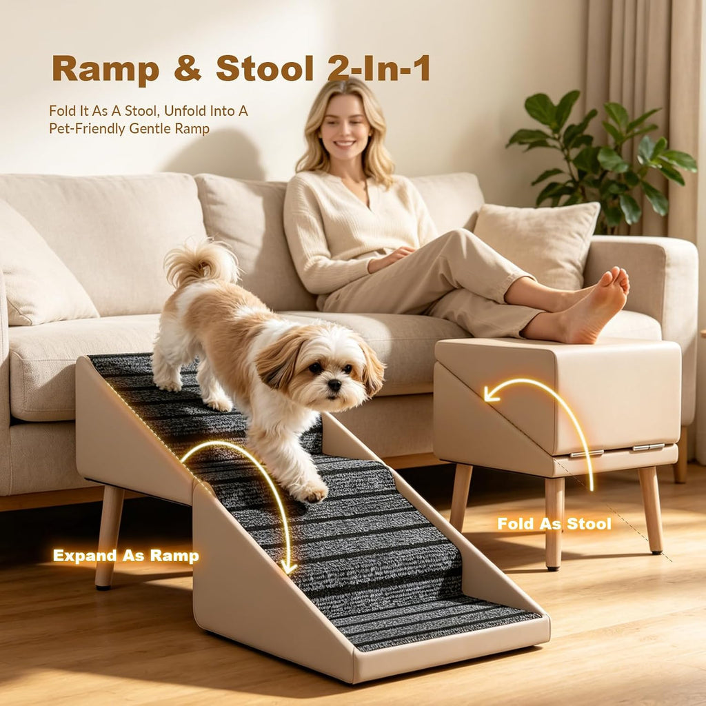 Foldable Dog Stairs & Dog Ramp for Couch, Non-Slip Wooden Pet Steps