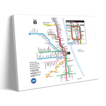 Chicago Subway Map Canvas Wall, Transit Map, 20x16 Inch