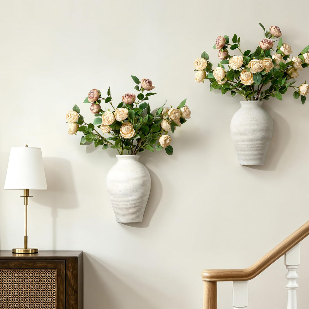 2 Pack Ceramic Wall Vase Home Decor Hanging Planter (12" Rustic)