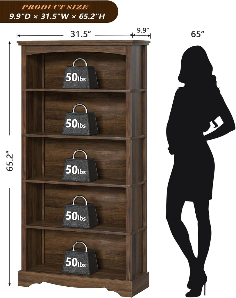 5-Tier Wooden Bookshelf, 31.5" W x 65" H ×9.9" D Bookshelf with Storage