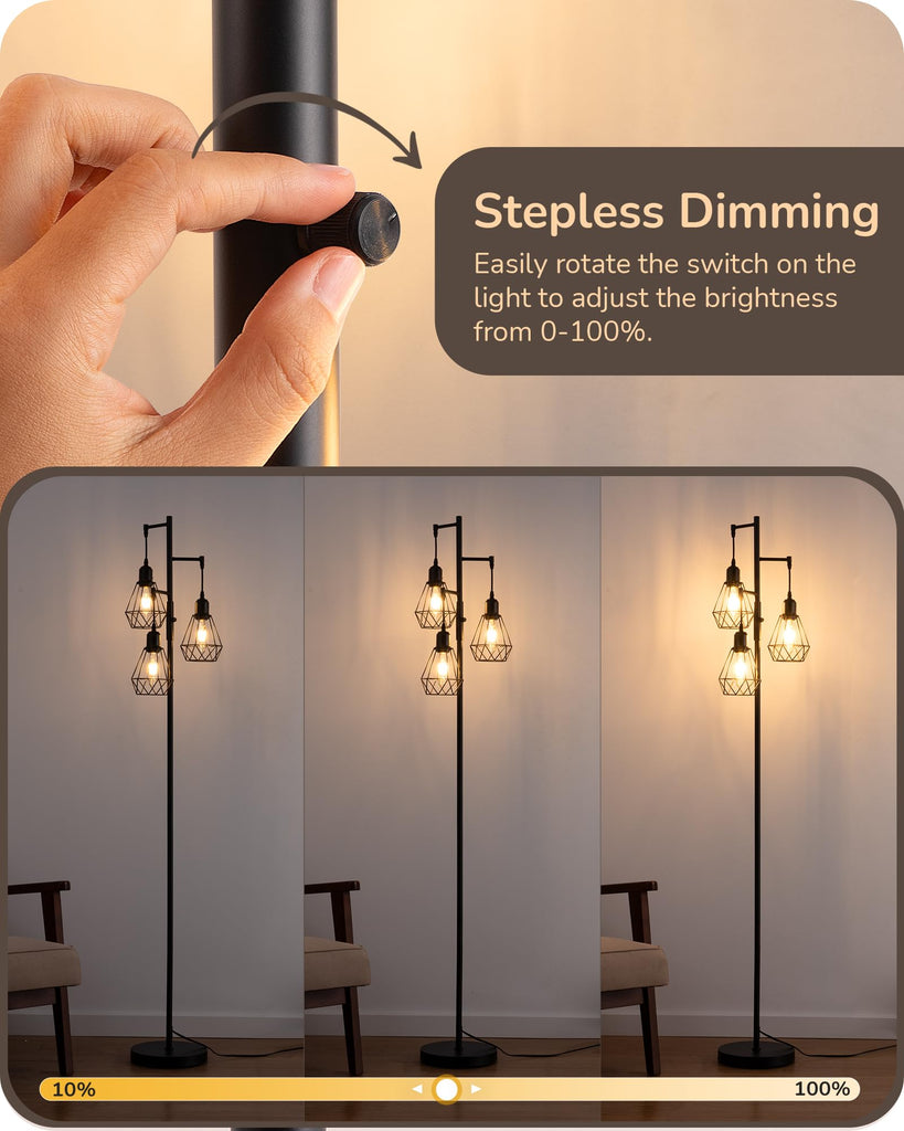 70IN Farmhouse Floor Lamps, Black Dimmable