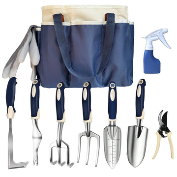 Gardening Tool Set, 10-Piece Heavy-Duty Aluminum Garden Tools with Non-Slip Handles and Large Tool Bag with Storage
