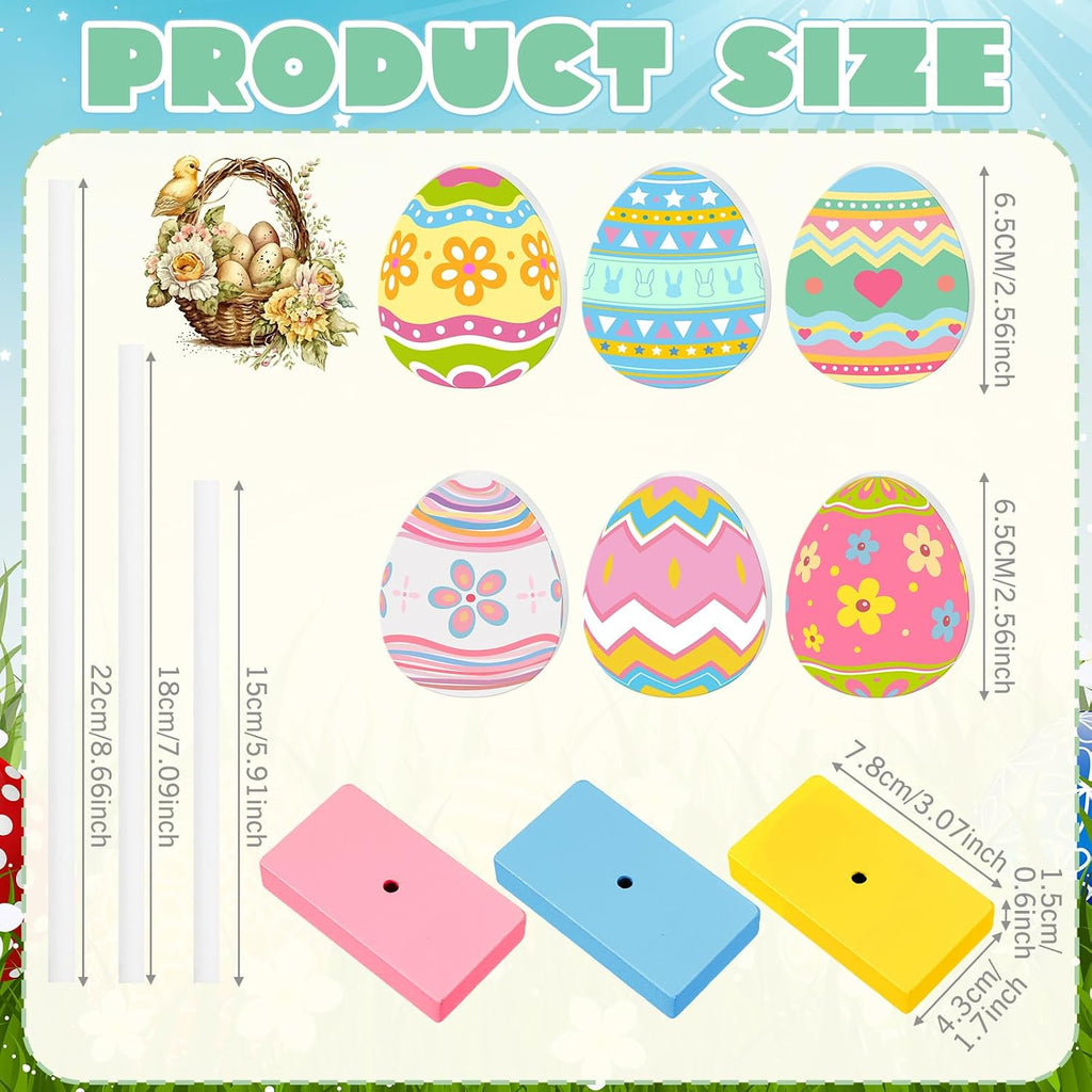 Easter Table Decorations Eggs Wooden Sign Set Spring Tall Standing Sign Colorful Table Centerpiece Bunny Floral - Set of 6