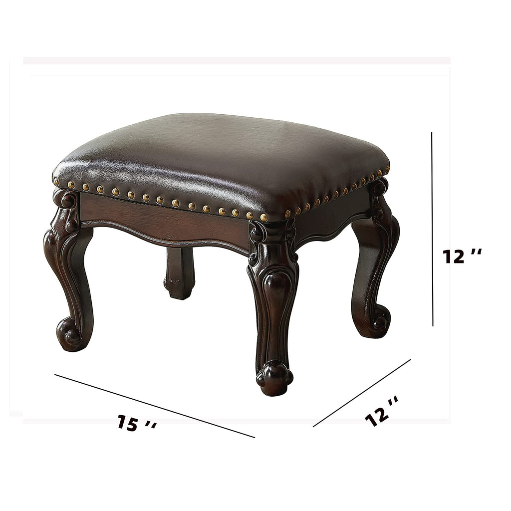 Foot Rest Ottoman - Microfiber Leather Upholstered Stool, Sofa, Entryway - Solid Wood (Black, Brown)