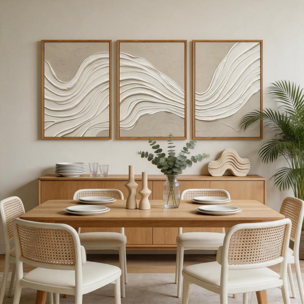 3D Large Abstract Wave Wall Art, Neutral Earth Tone Relief Wall Decor