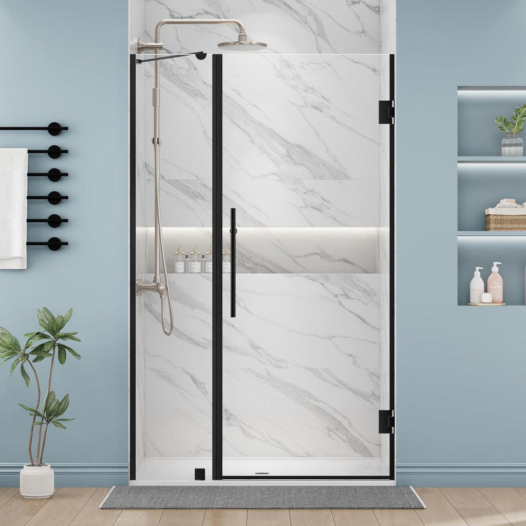48-48.5" W x 72" H Frameless Glass Shower Door Adjustable, Hinged Shower Door with Ultra Clear Tempered Glass