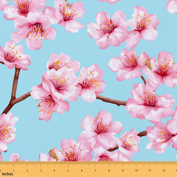 Cherry Blossom Fabric By The Yard, Japanese Floral Upholstery Fabric for