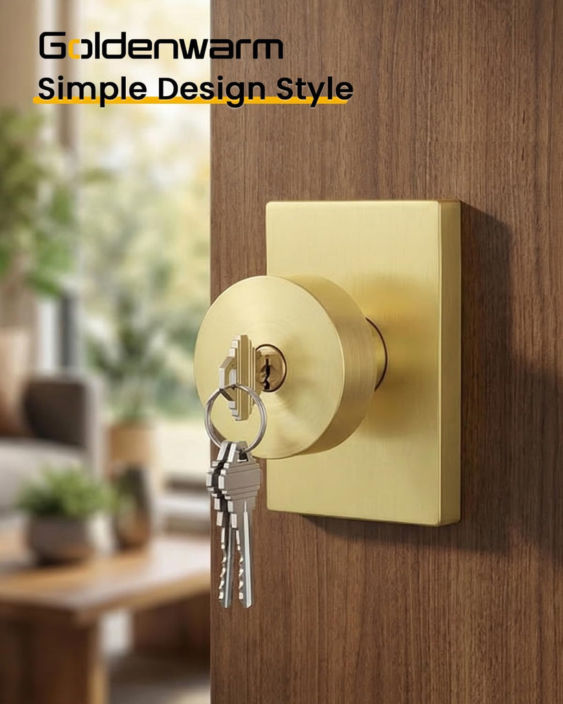 Brushed Gold Exterior Door Knob with Lock and Key 1 Pack
