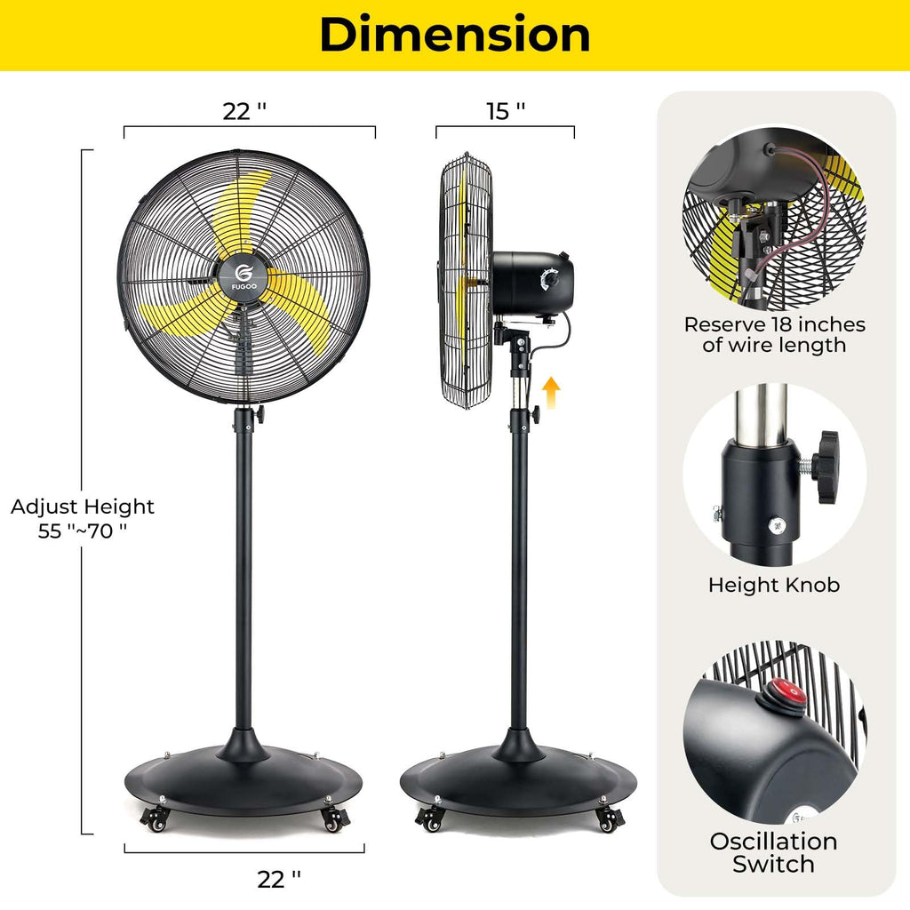 High-Velocity Quiet Outdoor Pedestal Fan with Remote, 20"-5000 CFM, Brushless DC Motor, Oscillating, Waterproof, 50%
