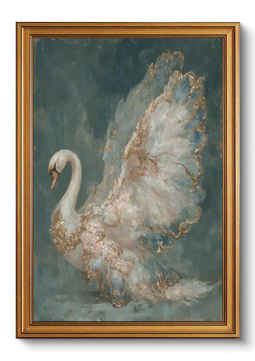 Gold Framed Vintage Swan Canvas Wall Art Print Luxury Animal Oil Painting Graceful Bird Artwork Picture Baroque Wall