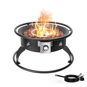 Propane Gas Fire Pit 22", Portable Smokeless Fireplace with 12FT Hose