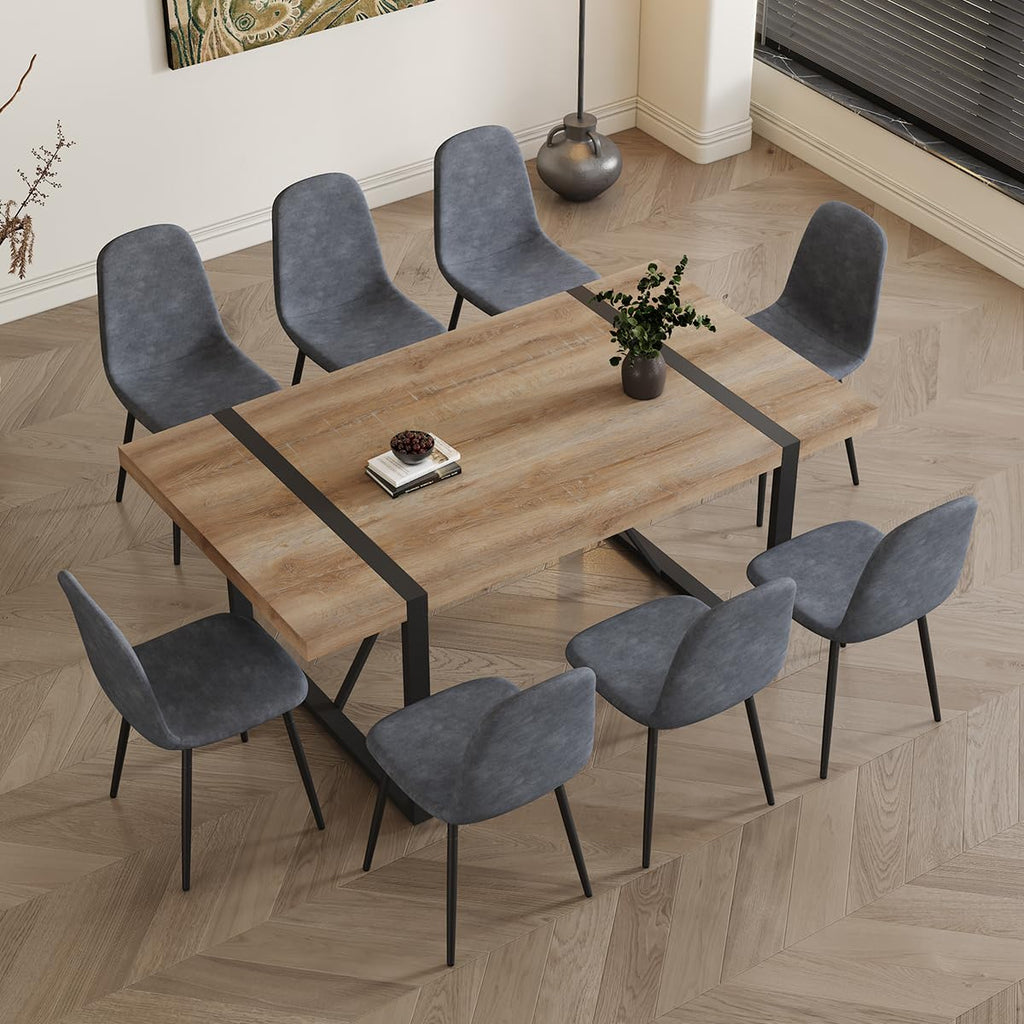 Dining Table Set for 8, 9 Piece Dining Table Set, 71'' Kitchen Table and Suede Nap Fabic Chairs Set of 8, Dining Room