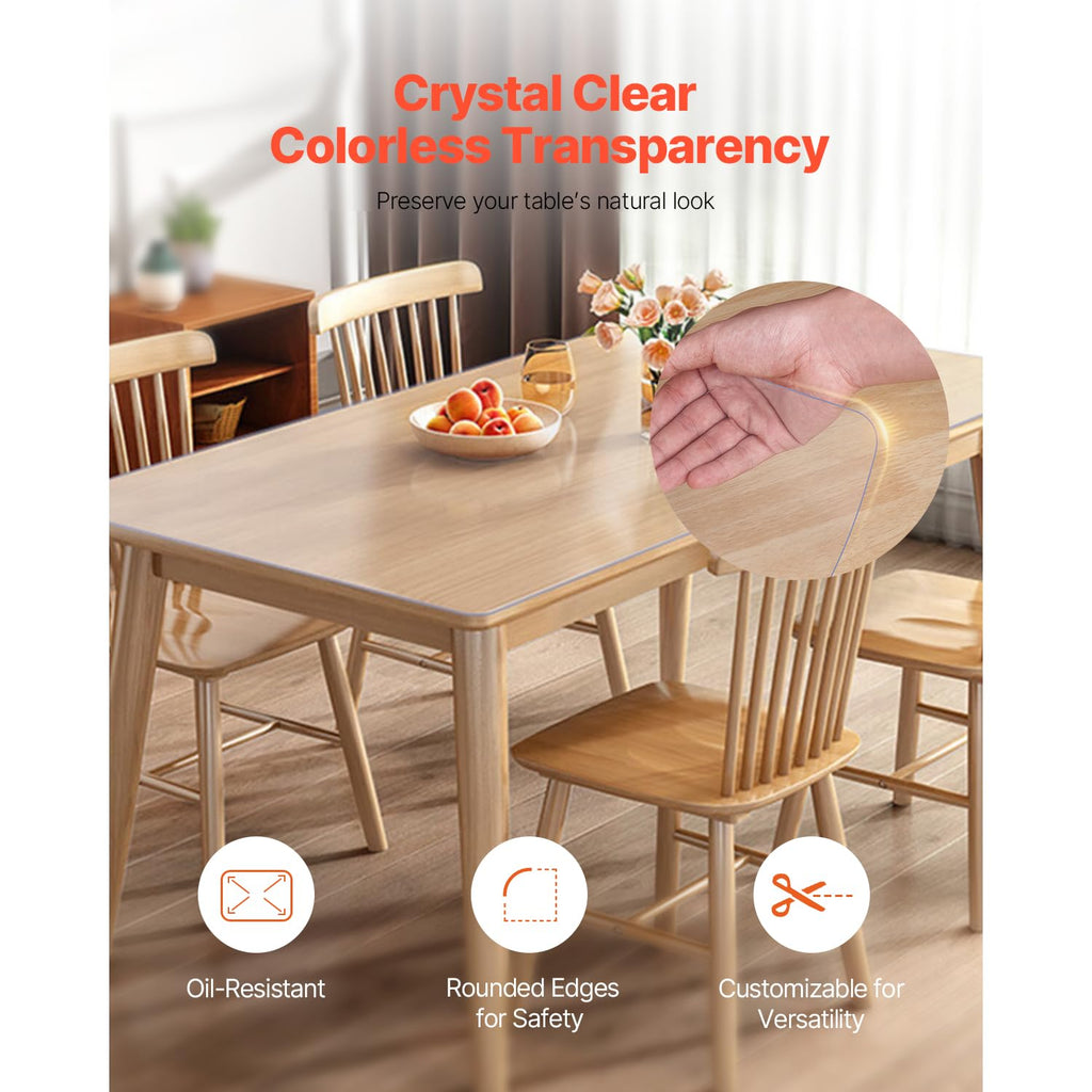 Clear Table Cover Protector, 1.5mm Thick 36 x 72 in PVC Plastic Tablecloth, Waterproof & Oil Spill Proof
