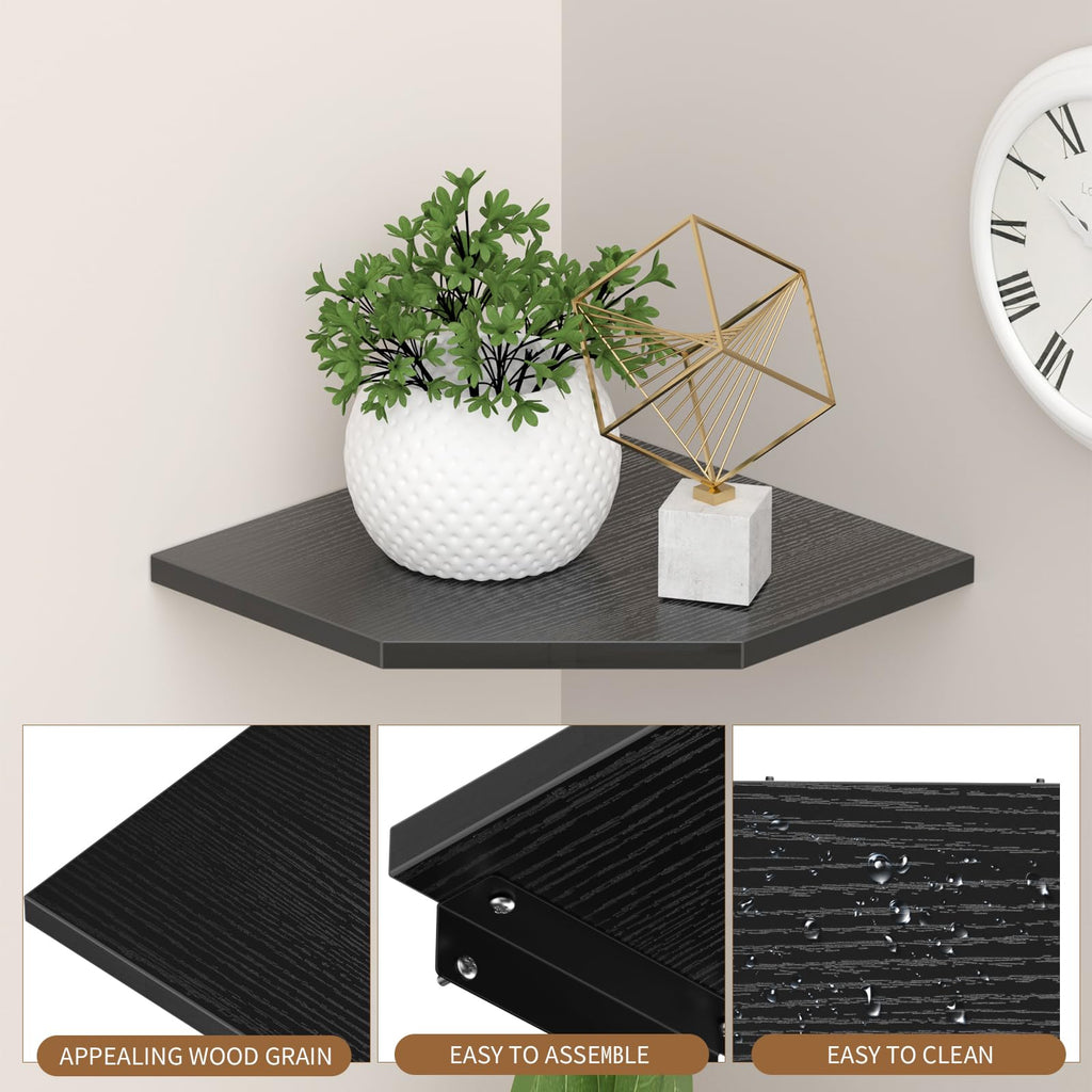 Corner Shelves, 12 Inch Corner Shelf Wall Mounted with Wire Hole, 4 Tier 13.3 Inch Deep Wooden Corner Hanging
