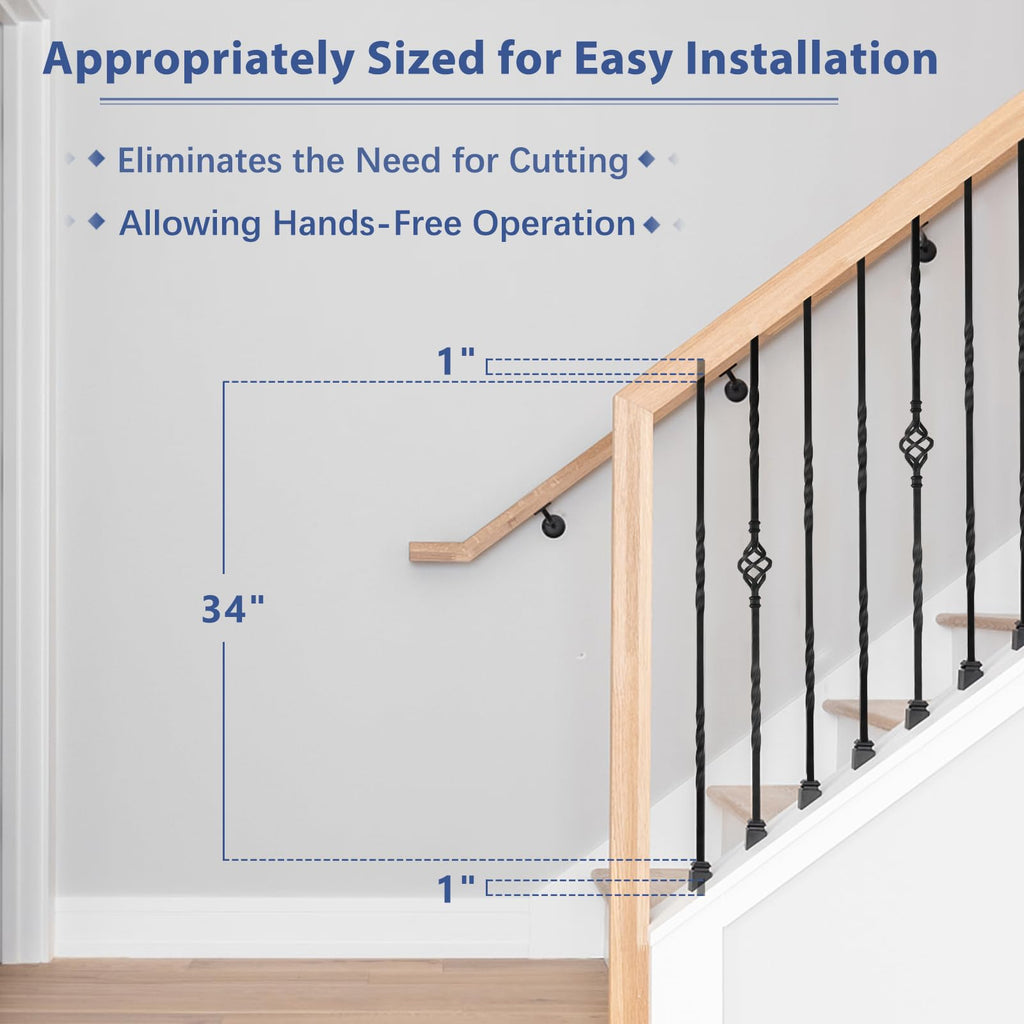 9 Pack Iron Stair Balusters, 36" Balusters for Staircase Interior, Stair Spindles Hollow Single Basket with Knuckles
