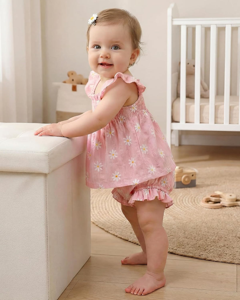 Newborn Baby Girl Summer Clothes Infant Girl Outfits Sleeveless Ruffle Top and Bloomers Shorts Set 0 3 6