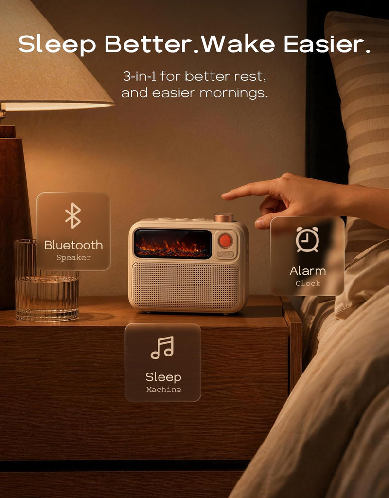 Flowtoo White Noise Machine with Bluetooth Speaker, Alarm Clock & Calming Screen Display, Bedside Companion for