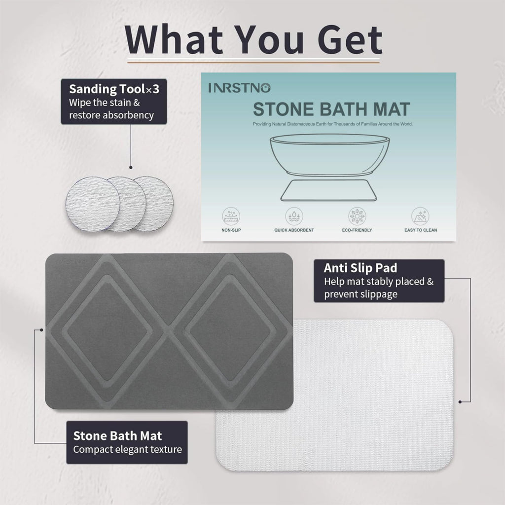 31.5"x19.7" Stone Bath Mat, Large Diatomite Bathmat