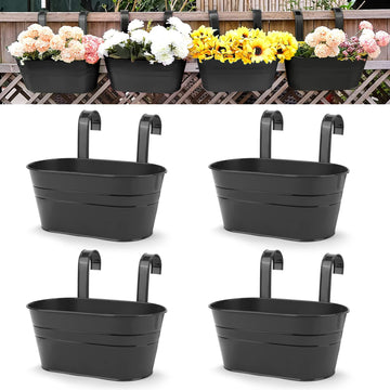 Hanging Planters, 10.6" Metal Railing Planters for Outdoor Plants, 4pcs