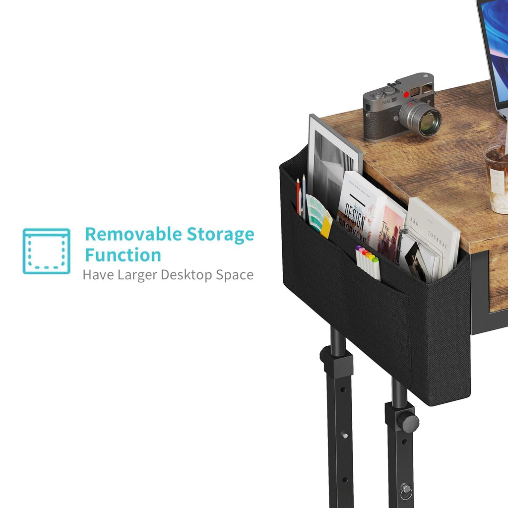 Small Portable Standing Rolling Desk - 32 Inch Adjustable Mobile Stand Up Teacher Desks with 2 Fabric Drawers on