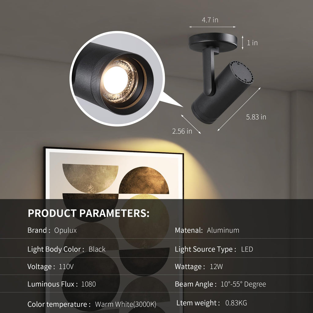 12W LED Dimmable Zoomable Ceiling Spotlight Indoor - Adjustable Beam Angle 10-55° Surface Mount Wired Accent Spot