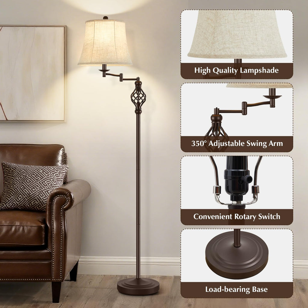 Color Temperature Adjustable Floor lamp, Traditional 350° Adjustable Swing Arm Floor Lamp Vintage Pole lamp Farmhouse