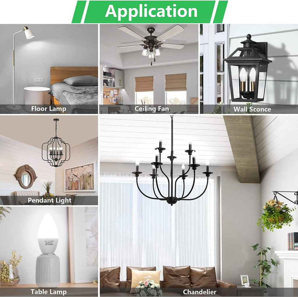 E12 Candelabra LED Bulbs 60W Equivalent, 600 Lumens 6W, 12-Pack