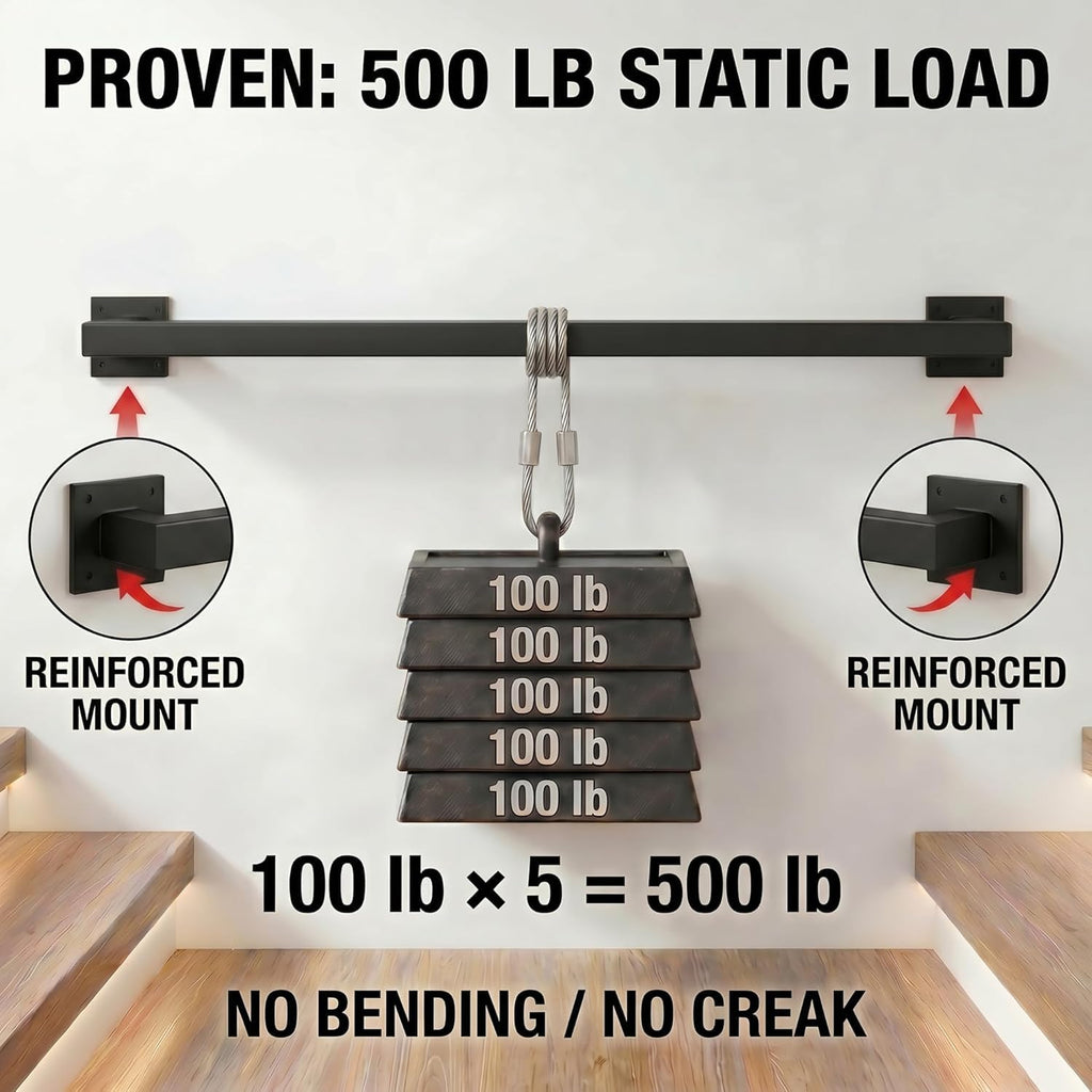 18FT Stair Railing Indoor Outdoor, 500LB Heavy-Duty Wall Mounted Handrail