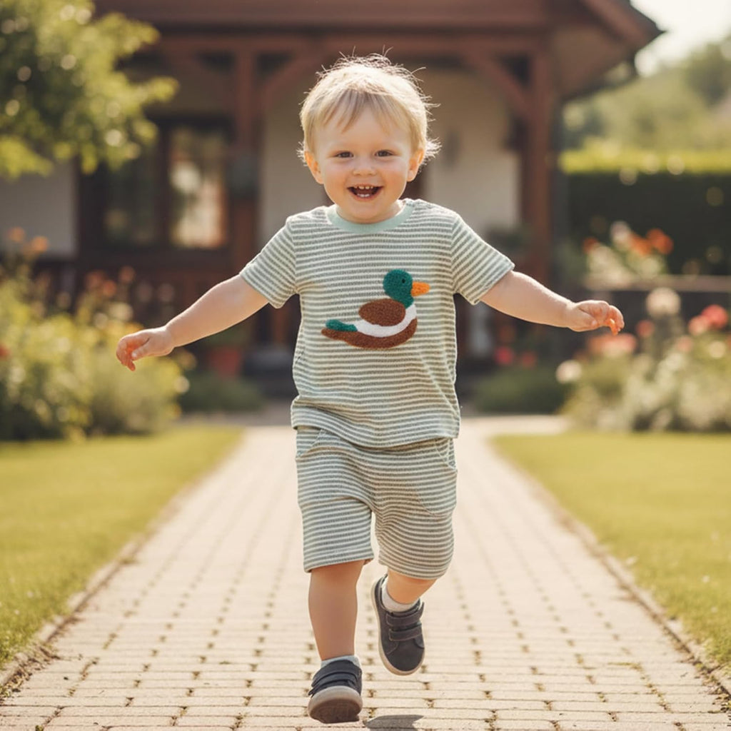 Toddler Baby Boy Summer Clothes Outfits Waffle Striped T-Shirt Short Set