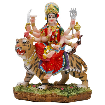 India Goddess Durga Idol Figurine - 5.8"H Hindu Idols Durga on Tiger Statue Temple Mandir Altar Shrine Pooja Item