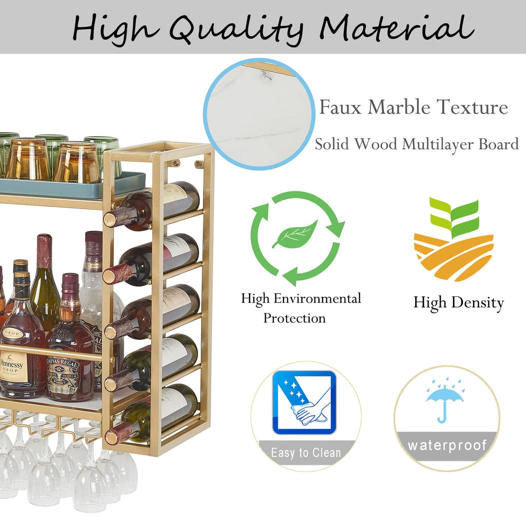 Wall Mounted Wine Rack with Glass Holder, Metal Bottle Holder Wine Storage Display Shelf Bar Dining Room Kitchen
