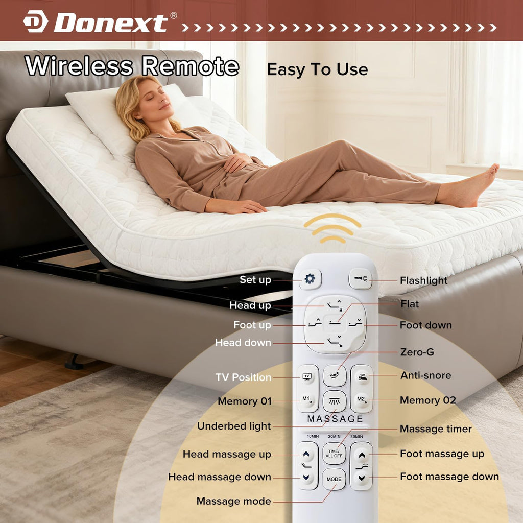 Queen Adjustable Bed Frame,4 Ports USB A&C Adjustable Bed Base with Under-Bed Nightlight, Ergonomic Electric Bed Base