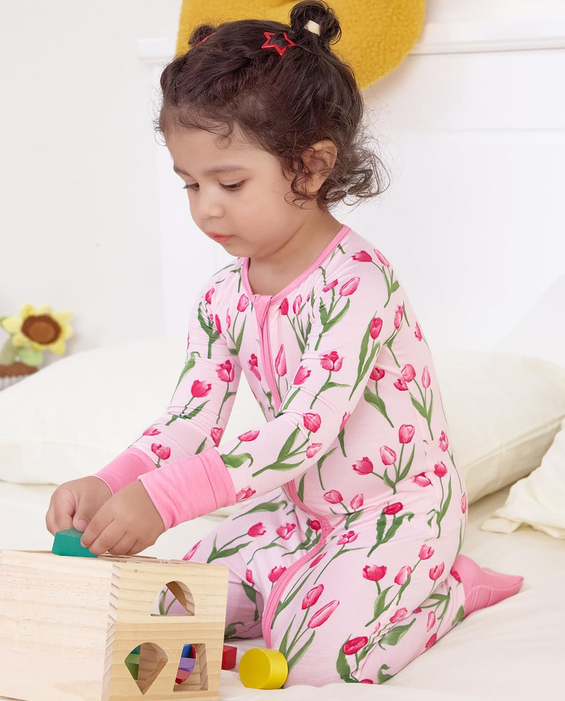 Viscose Derived from Bamboo Baby Footie Pajamas Convertible Sleeper for Baby Girl Zipper Onesie