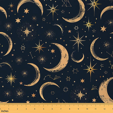 Stars Moon Fabric by The Yard, Boho Galaxy Constellation Soft Polyester No Stretch Fabric, Moon Sky Decorative
